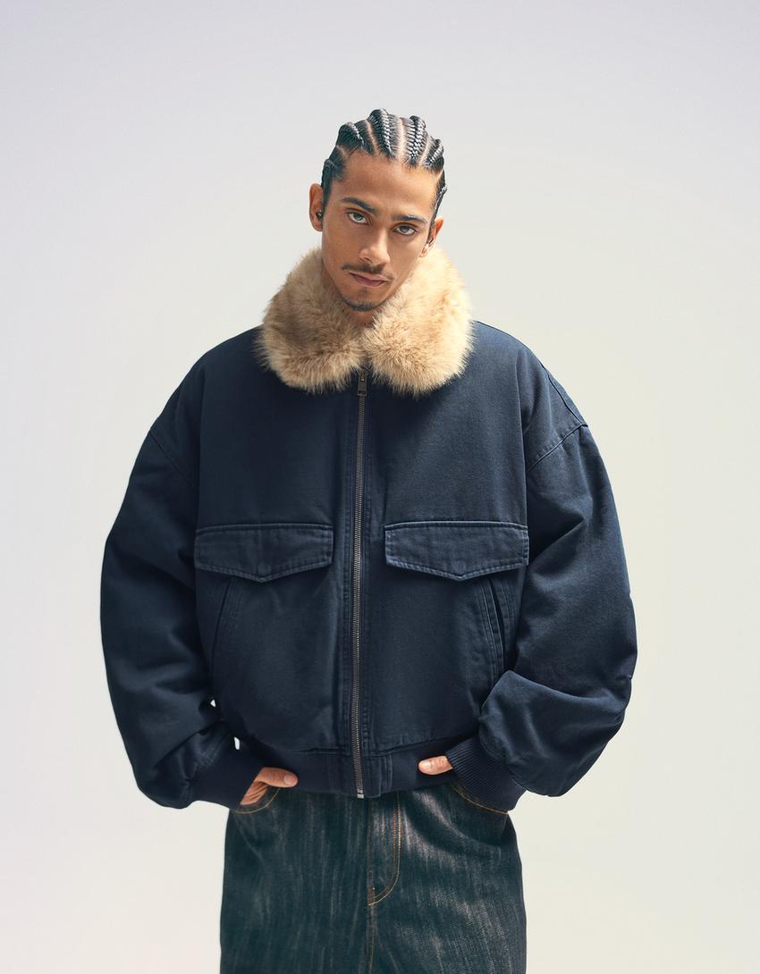 BLOUSON COL FAUSSE FOURRURE