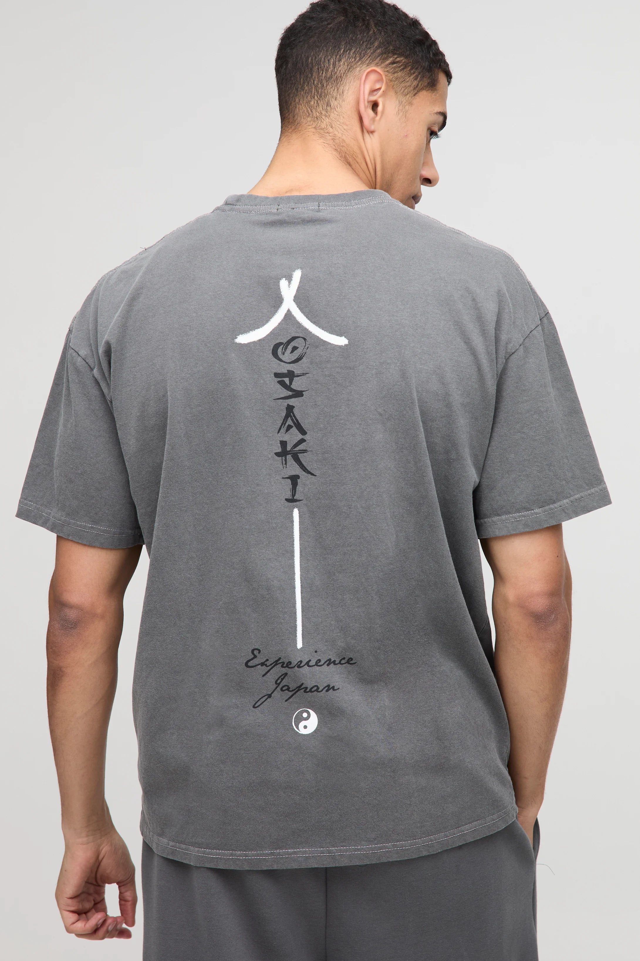 T-Shirt Oversize Délavé À Imprimé Japon