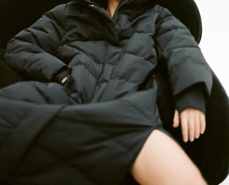 Doudoune longue verte à capuche imperméable  et coupe vent - Noir