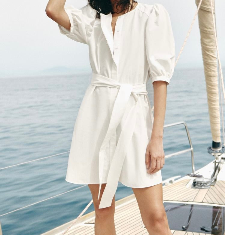 Robe en popeline a rayures - Bleu