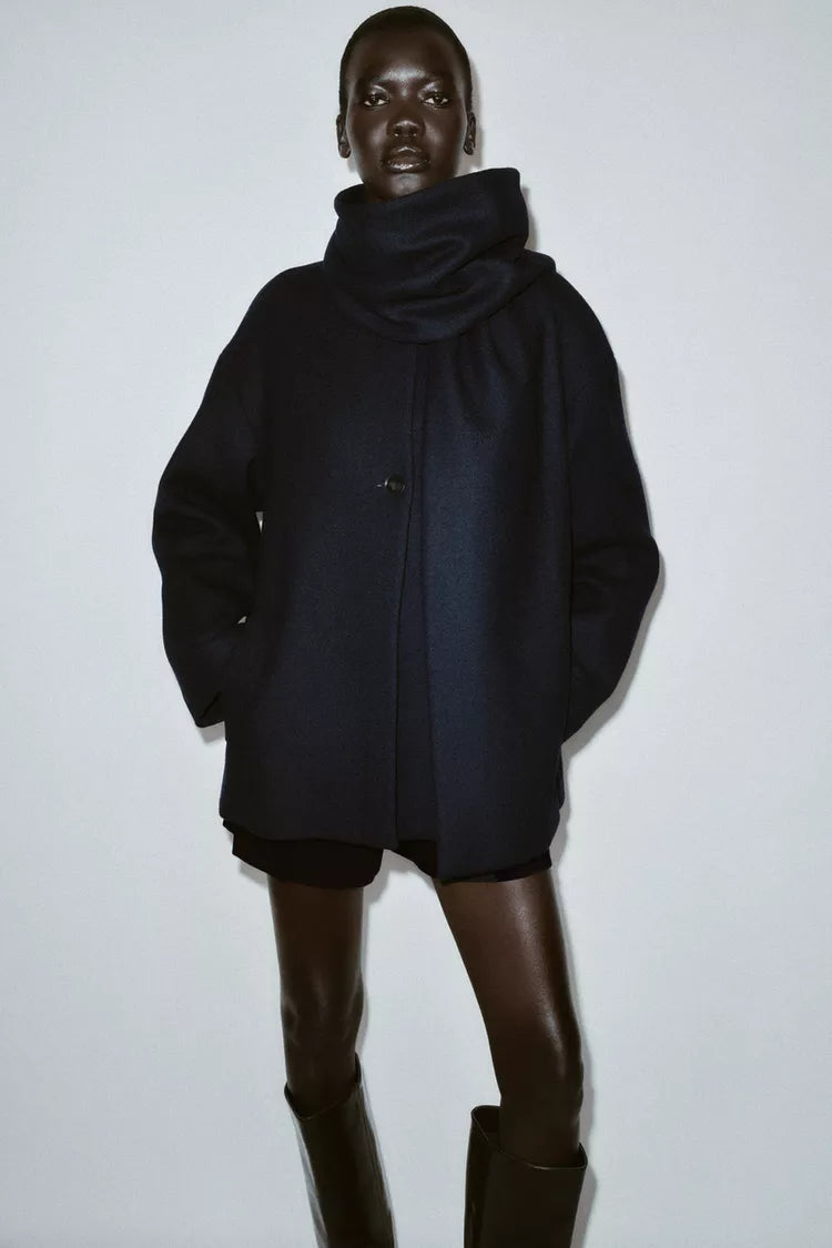 MANTEAU COURT ÉCHARPE AVEC LAINE