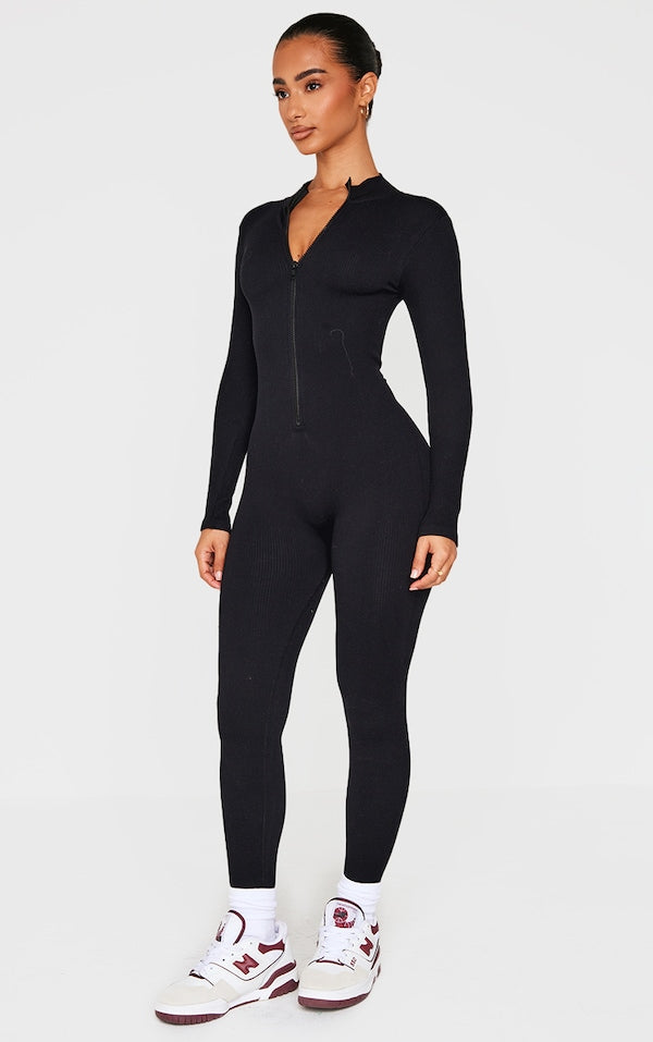 PETITE COMBINAISON CÔTELÉE STRUCTURÉE NOIRE