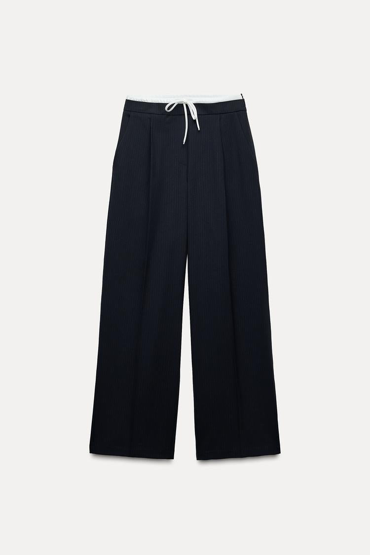 Pantalon large a taille double - Bleu marine