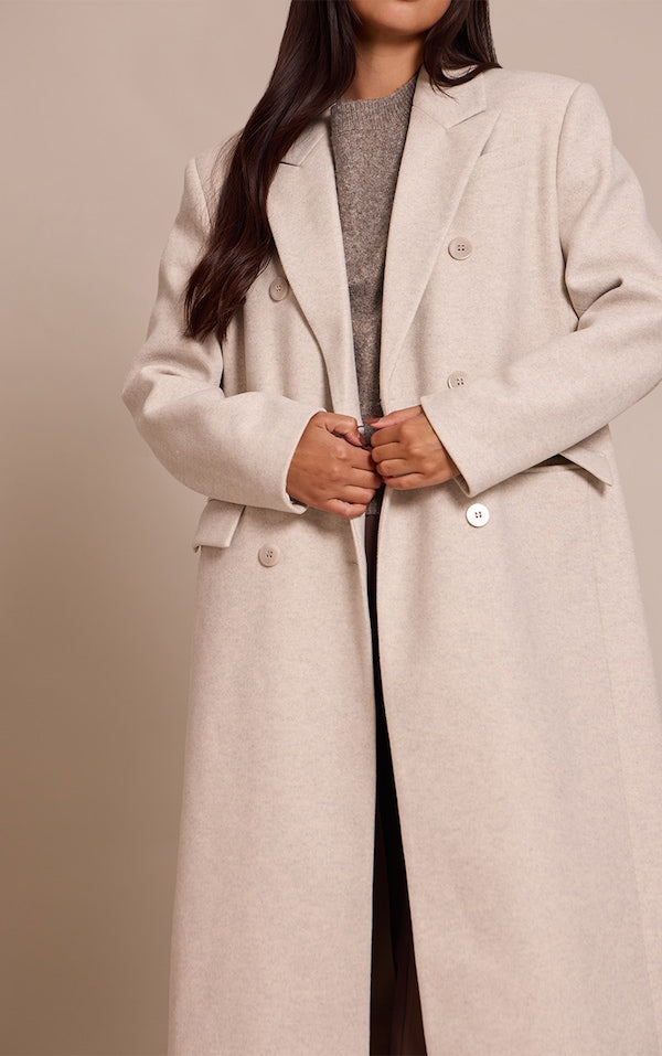 MANTEAU OVERSIZE STRUCTURÉ GRIS CHAMPIGNON À DOUBLE BOUTONNIÈRE