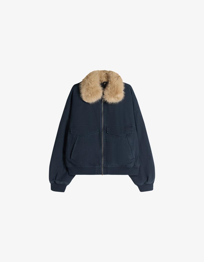 BLOUSON COL FAUSSE FOURRURE