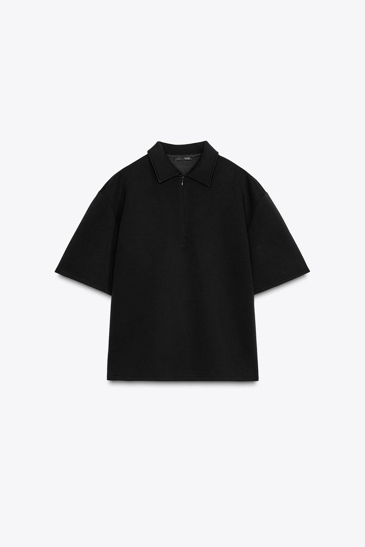 Top à Col polo avec zip - Noir