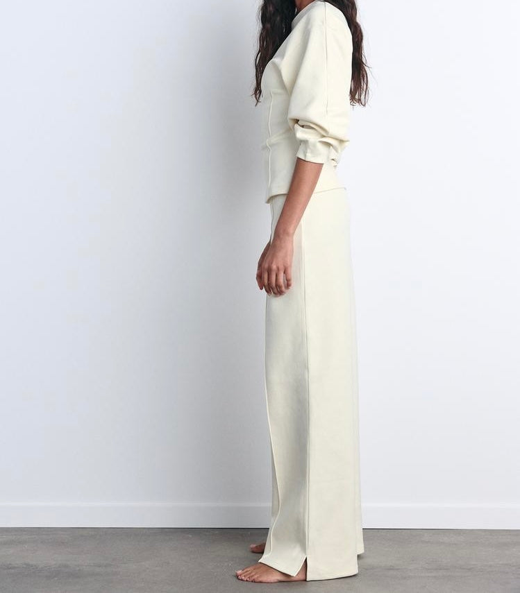 Pantalon interlock à ouverture - écru