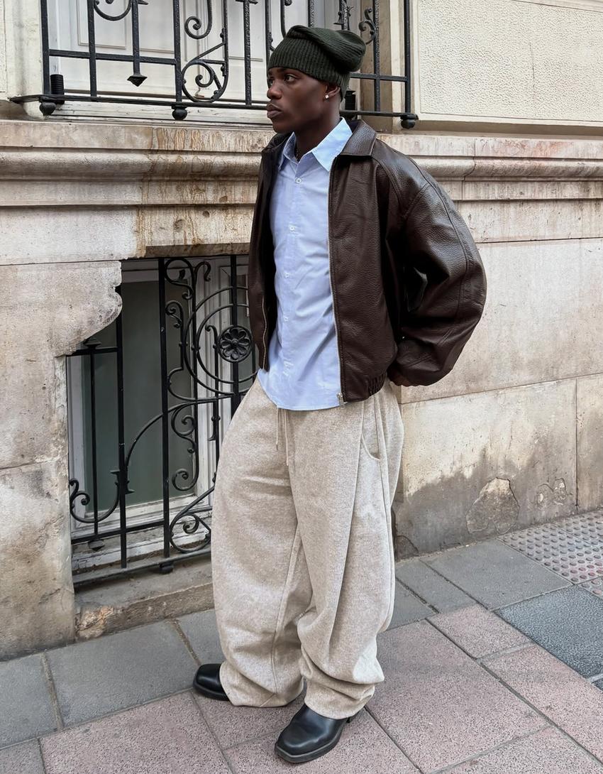 PANTALON BALLON À PINCES EN TISSU