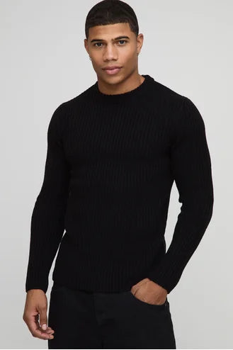 MUSCLE FIT RIBBED KNITTED JUMPER