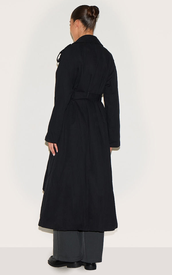 TRENCH CEINTURÉ NOIR À DOUBLE BOUTONNIÈRE
