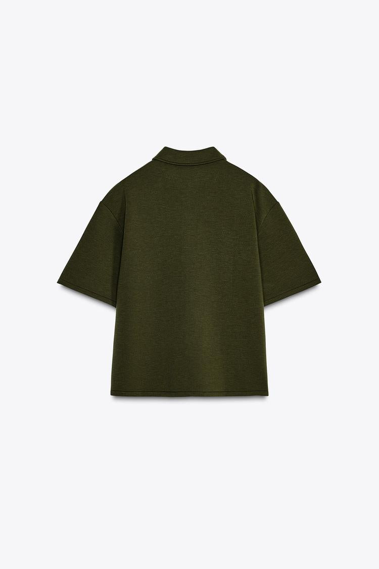 Top à Col polo avec zip - kaki foncé