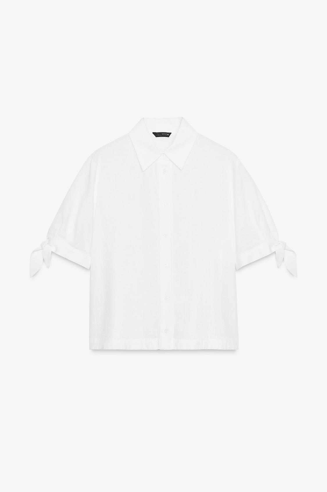 CHEMISE MANCHES COURTES AVEC LACETS EN RAMIE