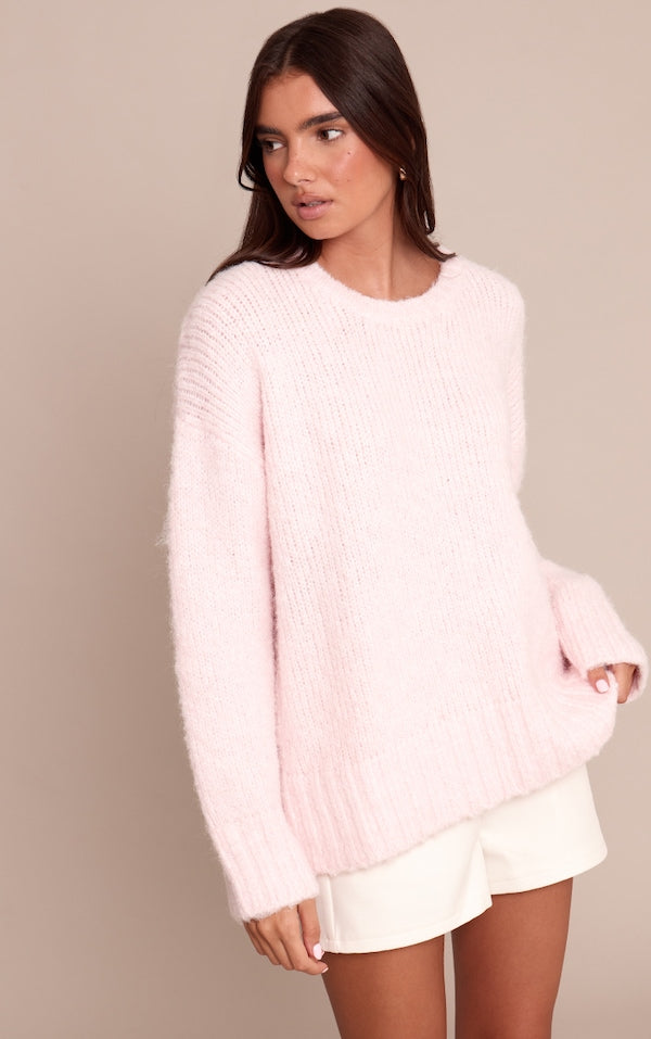 PULL OVERSIZE CÔTELÉ ROSE