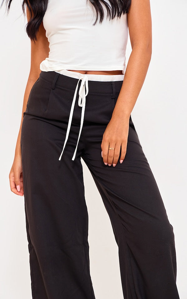 TALL PANTALON DE TAILLEUR NOIR TISSÉ DOUBLÉ À LA TAILLE