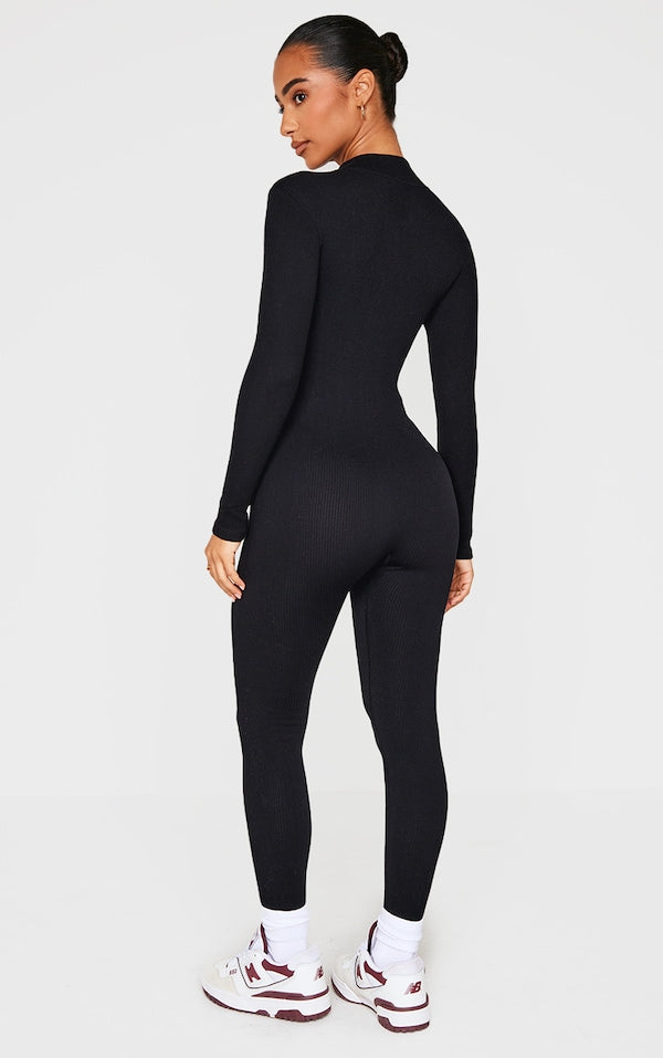 PETITE COMBINAISON CÔTELÉE STRUCTURÉE NOIRE