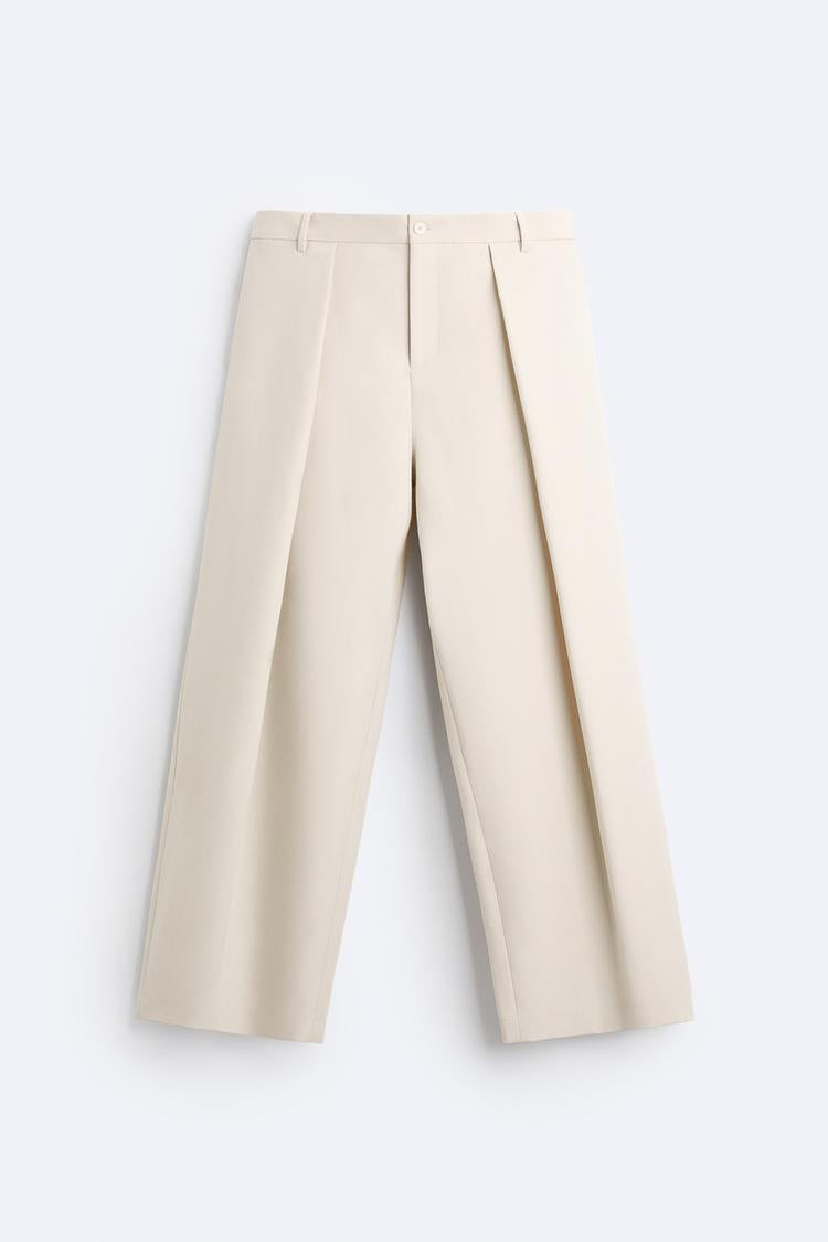 Pantalon coupe large a plis - Beige