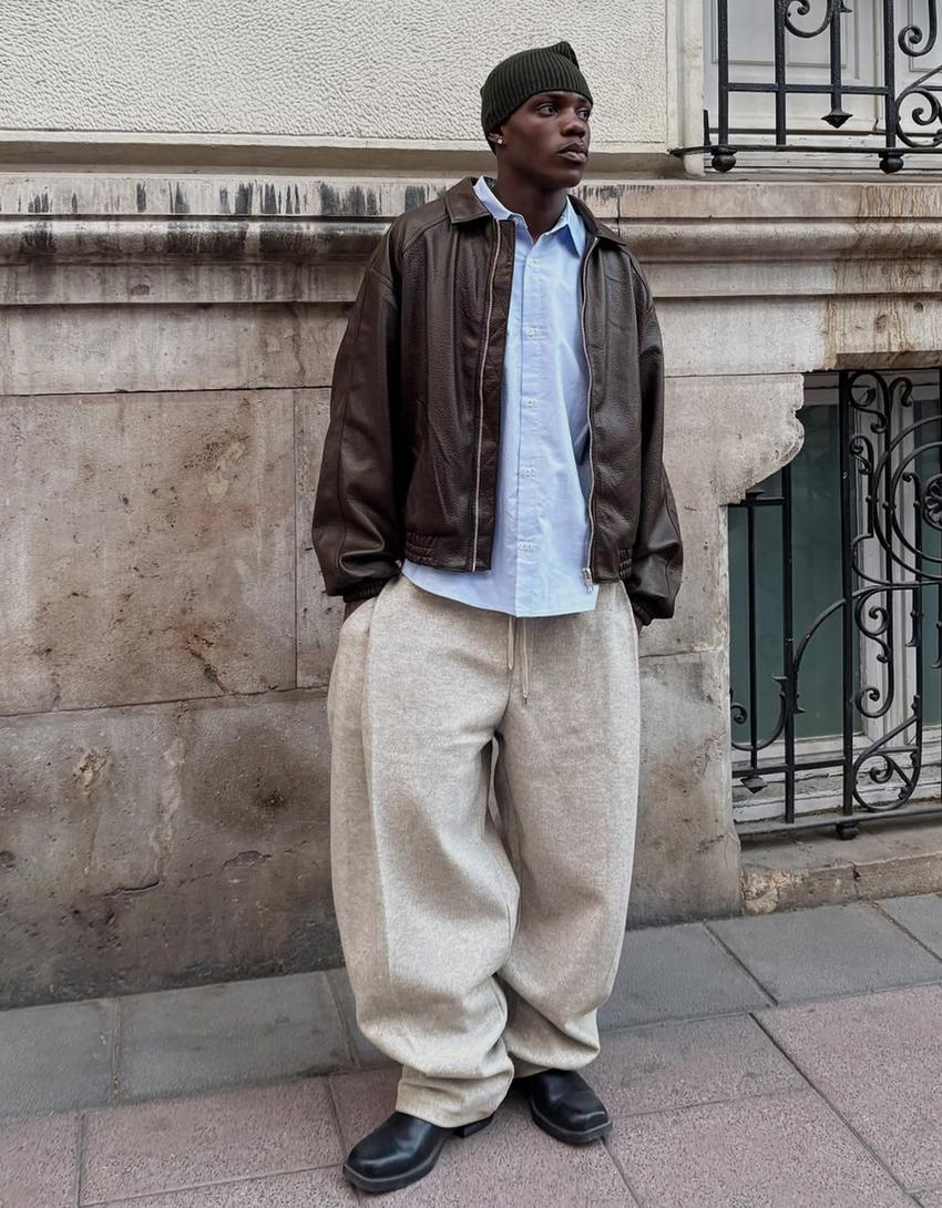 PANTALON BALLON À PINCES EN TISSU