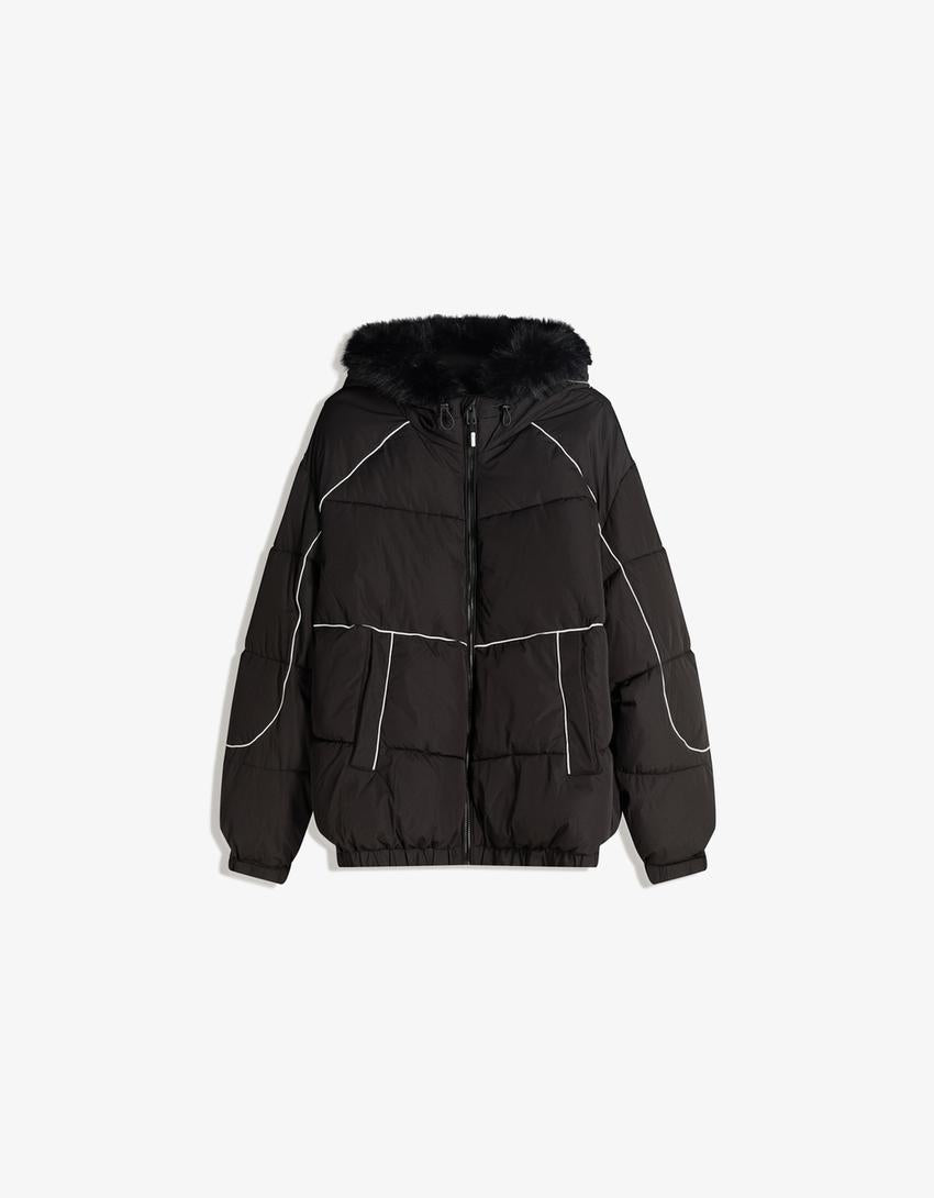 BLOUSON TECHNIQUE À CAPUCHE FAUSSE FOURRURE