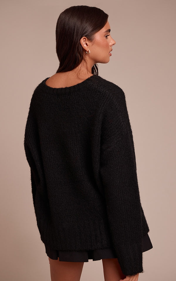 PULL OVERSIZE CÔTELÉ NOIR