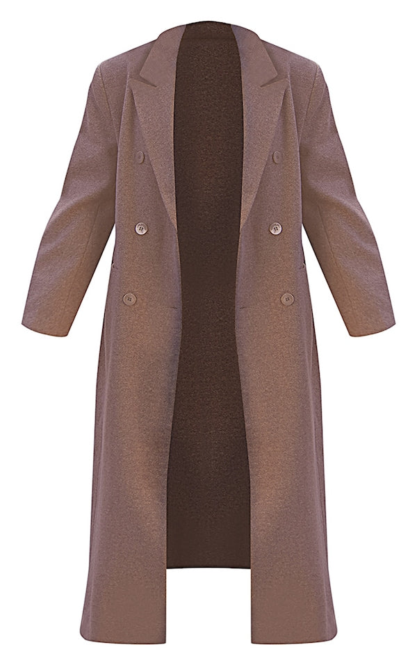 MANTEAU OVERSIZE STRUCTURÉ GRIS CHAMPIGNON À DOUBLE BOUTONNIÈRE