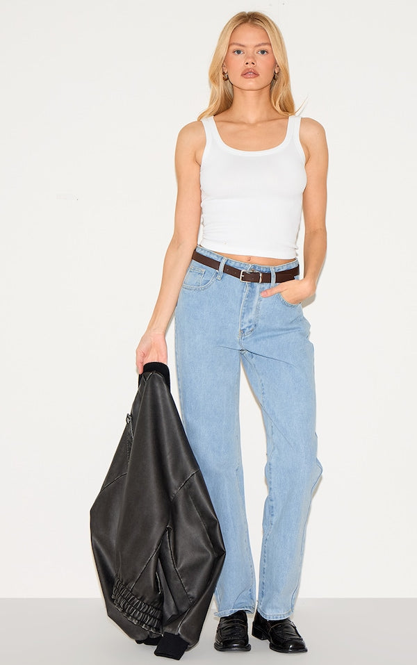 DÉBARDEUR CÔTELÉ BLANC À COL ROND