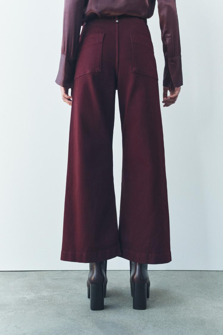 Jean coupe droite large et taille haute - Bordeaux