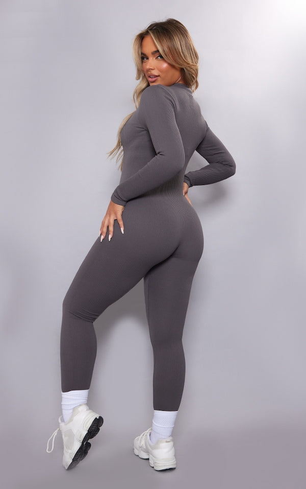 COMBINAISON STRUCTURÉE CÔTELÉE DÉTAIL CONTOURS À ZIP