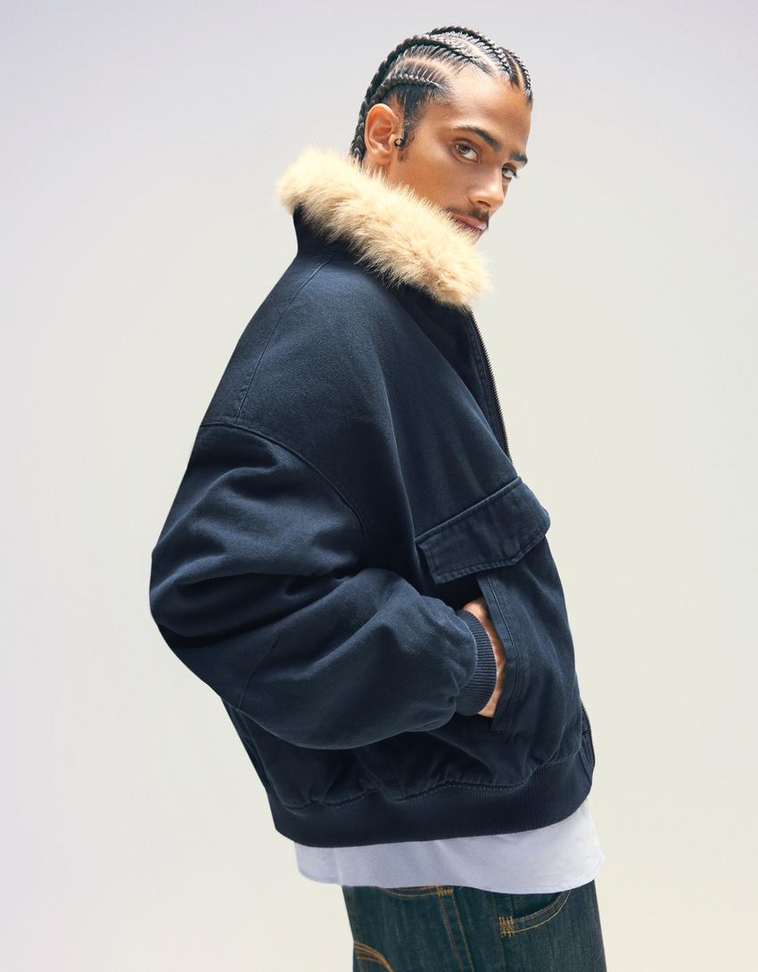 BLOUSON COL FAUSSE FOURRURE