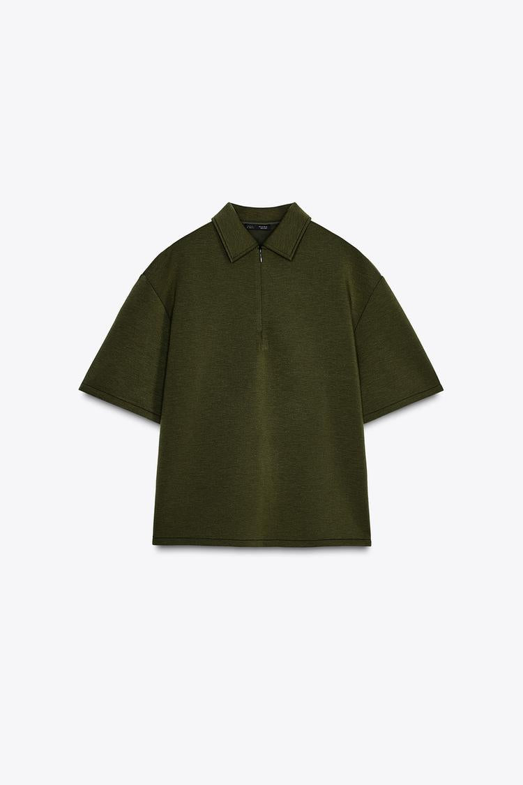 Top à Col polo avec zip - kaki foncé