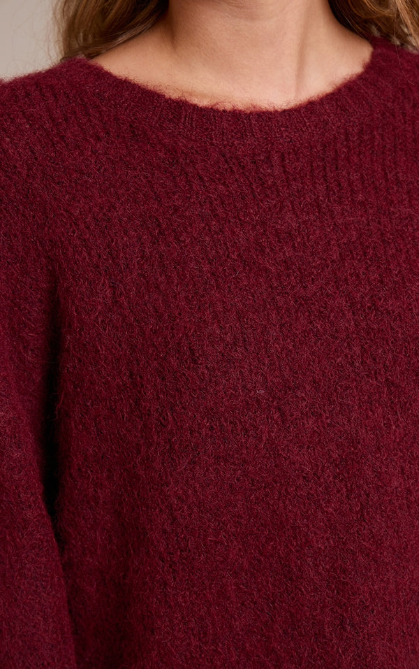 PULL OVERSIZE CÔTELÉ BORDEAUX