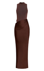 ROBE LONGUE EN MESH À COL NAGEUR ET JUPE SATINÉE