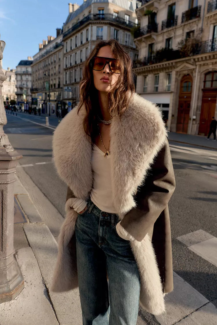 MANTEAU RÉVERSIBLE DOUBLE FACE EFFET FOURRURE