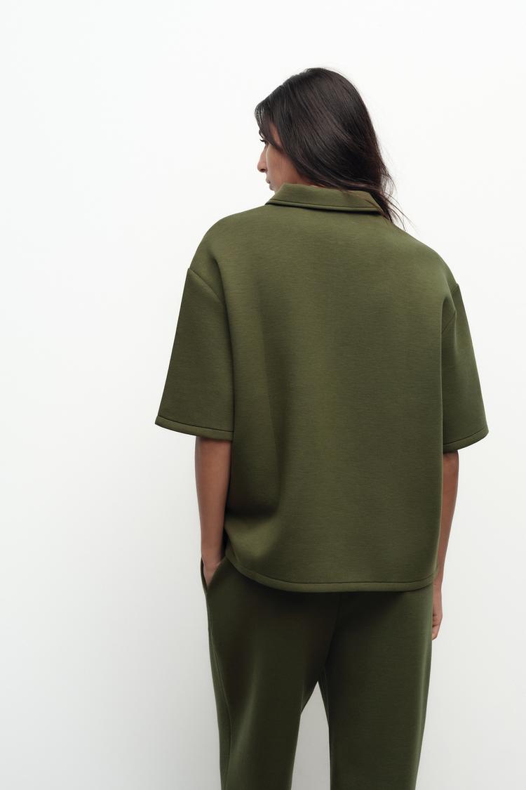 Top à Col polo avec zip - kaki foncé