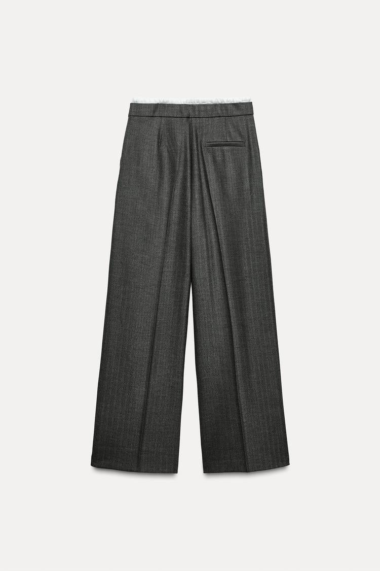 Pantalon large a taille double - Bleu marine