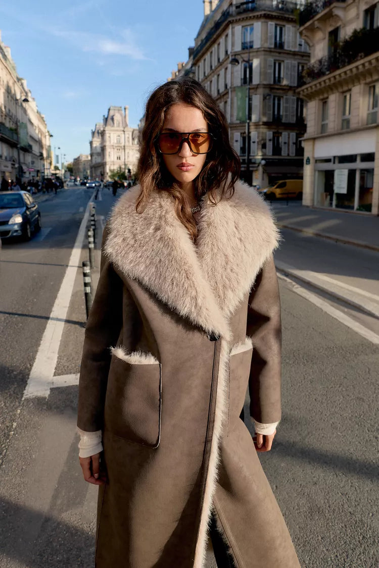 MANTEAU RÉVERSIBLE DOUBLE FACE EFFET FOURRURE