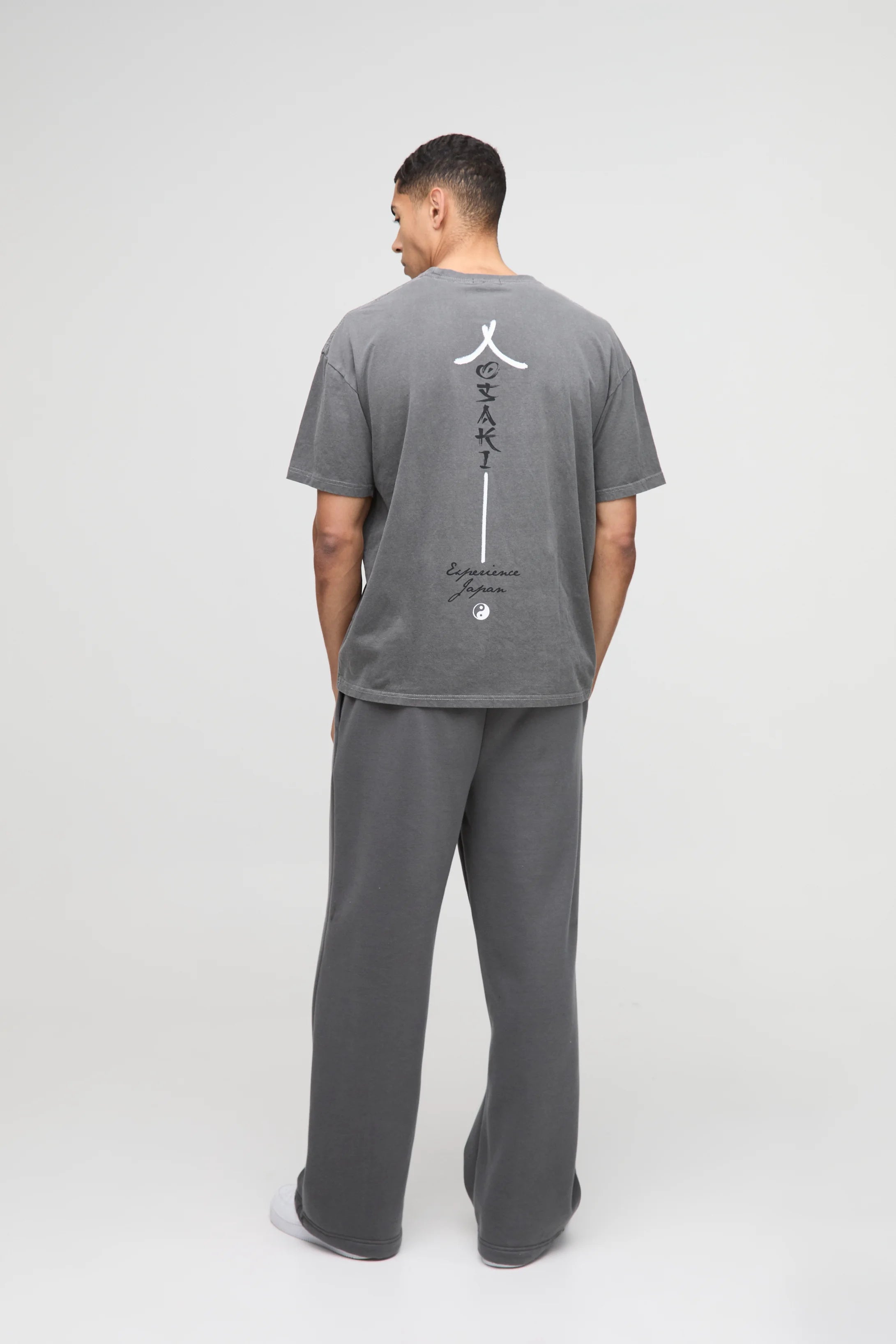 T-Shirt Oversize Délavé À Imprimé Japon