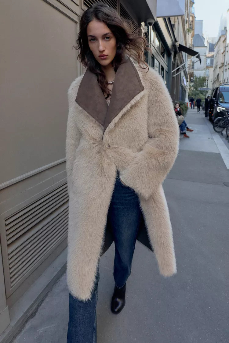 MANTEAU RÉVERSIBLE DOUBLE FACE EFFET FOURRURE