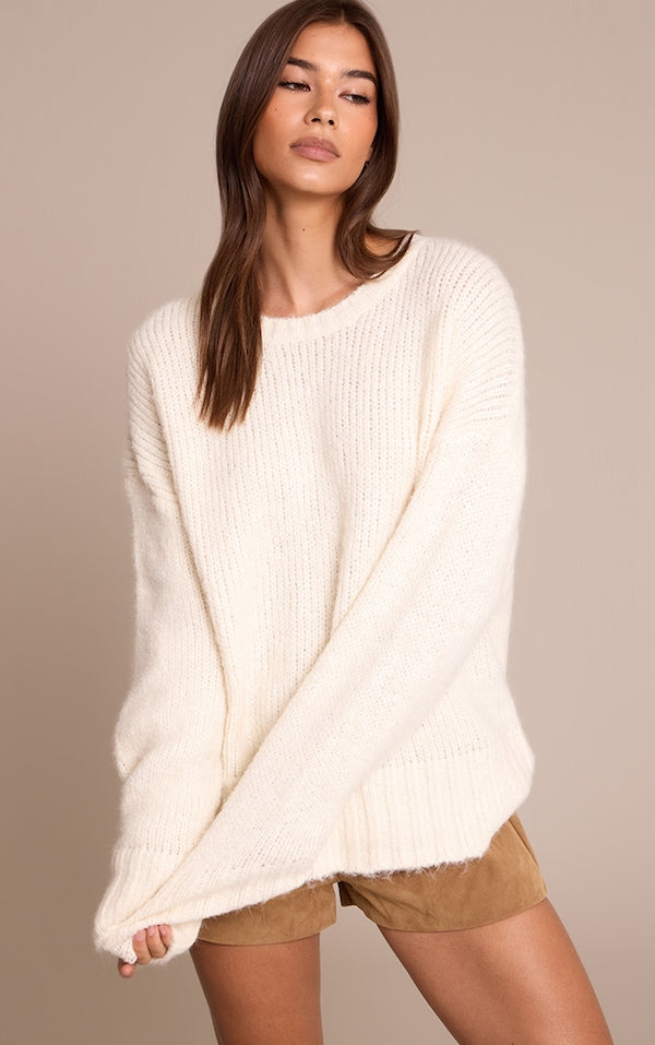 PULL OVERSIZE CÔTELÉ CRÈME