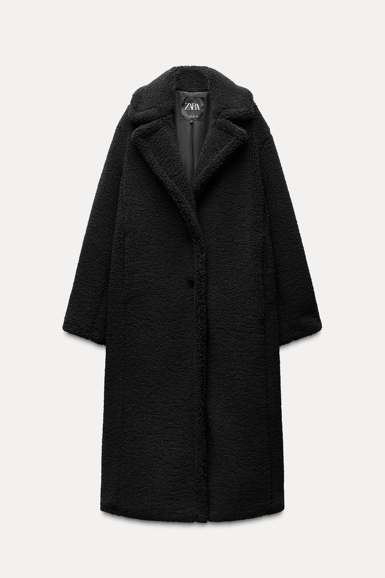 Manteau long effet mouton - Noir