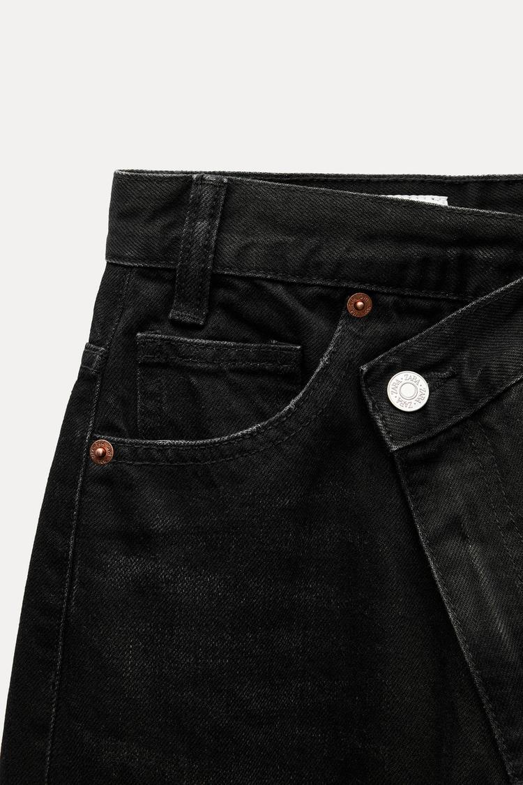 Jean trf wide leg cinturilla cruzada taille haute - Indigo