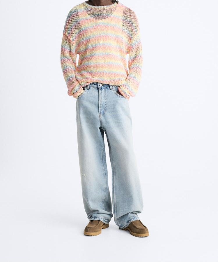 Inside out-effect textured sweater