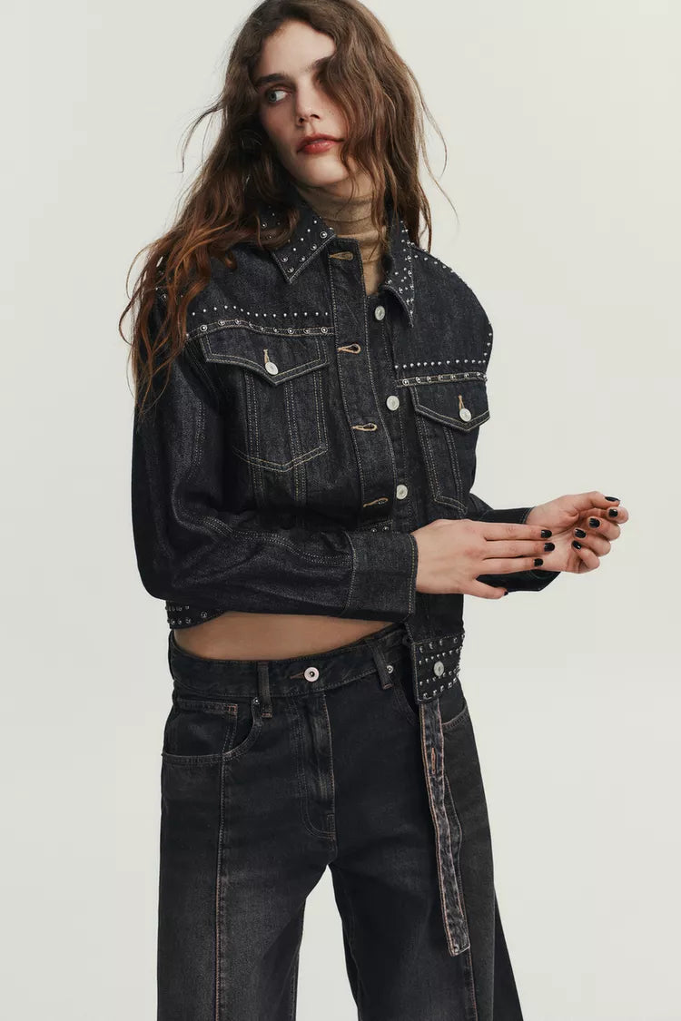 VESTE EFFET JEAN À CLOUS