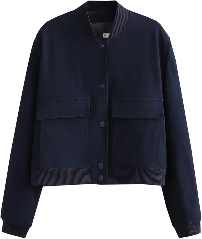 VESTE COURTE STRUCTURÉE BLEU MARINE À GRANDES POCHES