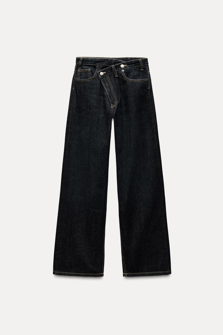 Jean trf wide leg cinturilla cruzada taille haute - Indigo