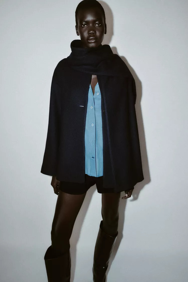 MANTEAU COURT ÉCHARPE AVEC LAINE