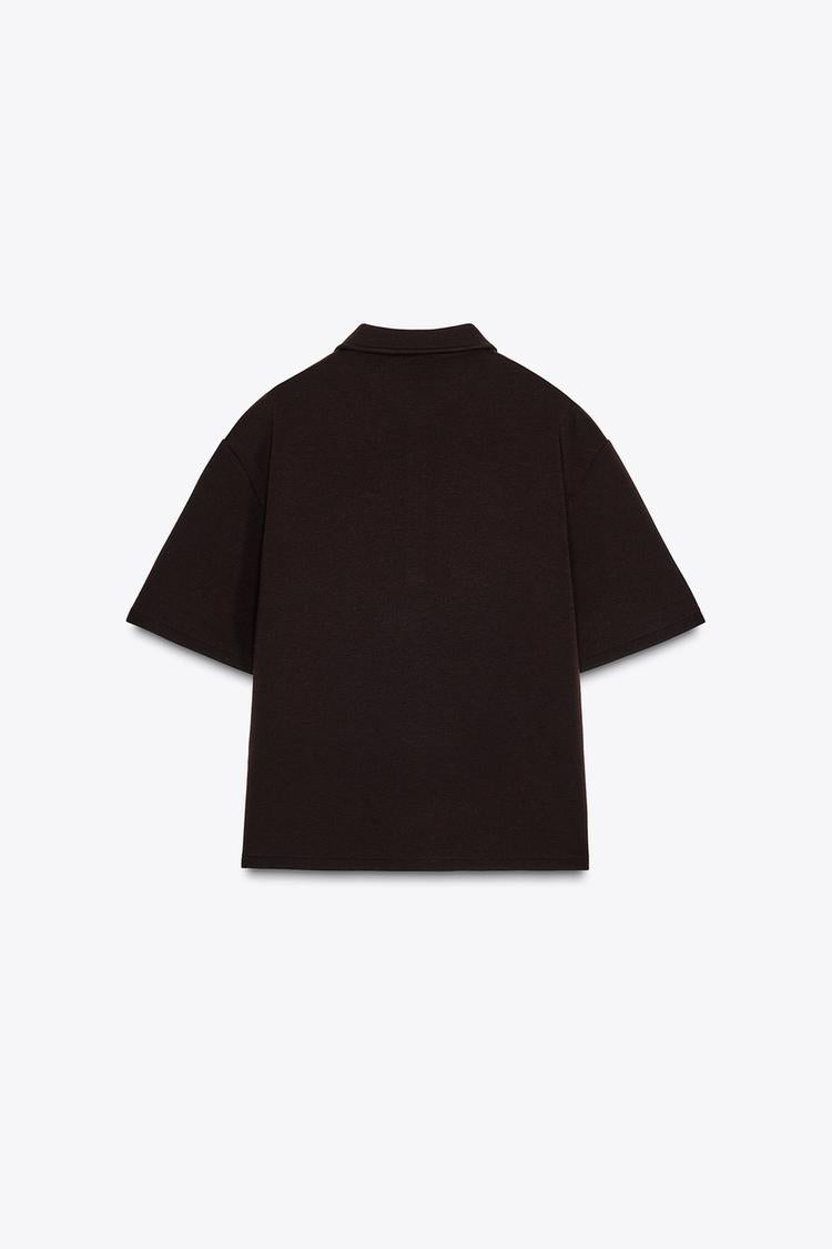 Top à Col polo avec zip - Marron foncé