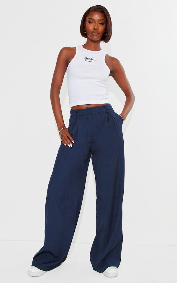 TALL PANTALON LARGE BLEU MARINE À TAILLE HAUTE