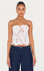 CORSET EN DENTELLE TEXTURÉE NOIRE TRANSPARENTE FLEURIE