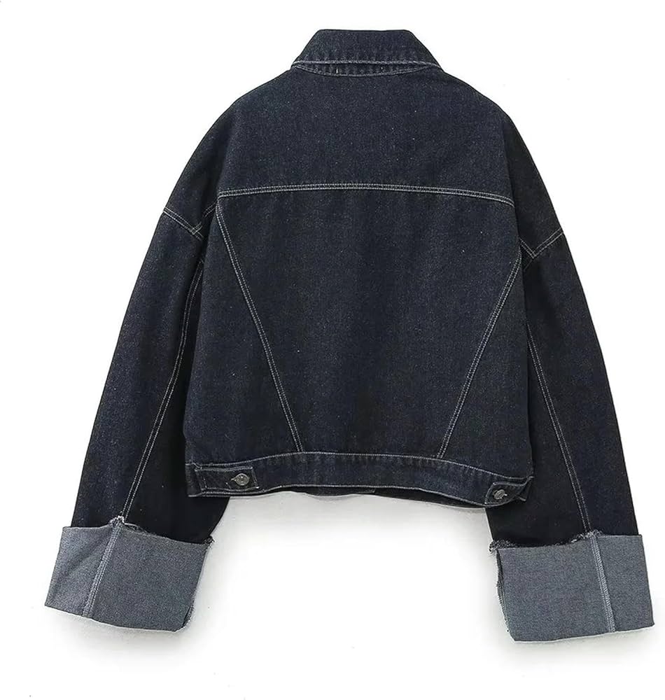 VESTE EN JEAN OVERSIZE À REVERS CONTRASTÉS