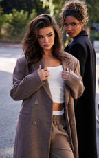 MANTEAU OVERSIZE STRUCTURÉ GRIS CHAMPIGNON À DOUBLE BOUTONNIÈRE